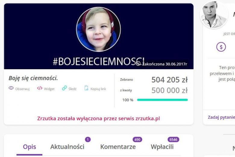 Zbiórka pieniędzy na chłopca z siatkówczakiem to oszustwo?