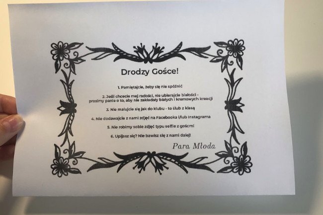 Do Zaproszenia Na ślub Dołączyli Kartkę Z Zasadami Goście Oburzeni