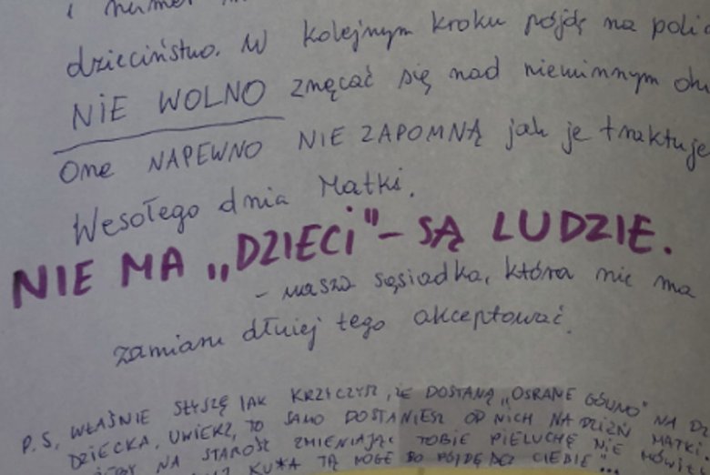 Fragment listu, jaki pojawił sie na klatce bloku na jednym z krakowskich osiedli